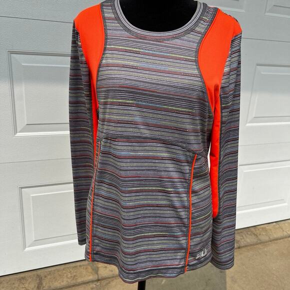 FILA women’s M running, long sleeve striped top, orange gray - Picture 3 of 8